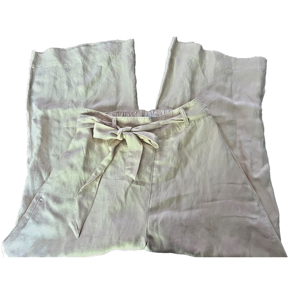Halston Womens Linen Textured Wide Leg Tie Front Casual Pants Nude Size M